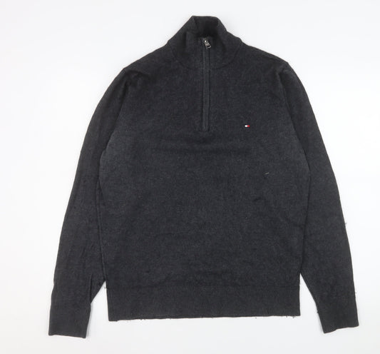 Tommy Hilfiger Mens Grey M 1/4 Zip Mock Neck Knit Sweatshirt
