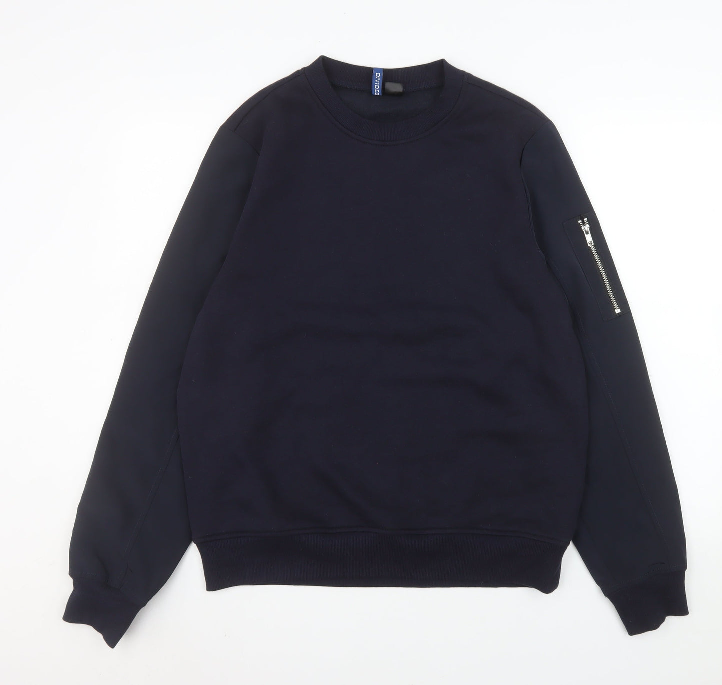 H&M Divided Men’s Blue Pullover Sweatshirt Size M Zip Sleeve Cotton Blend