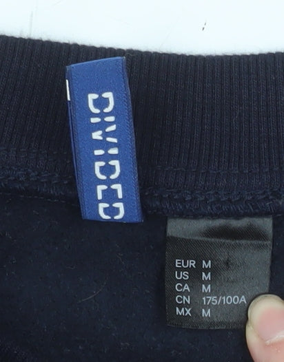 H&M Divided Men’s Blue Pullover Sweatshirt Size M Zip Sleeve Cotton Blend