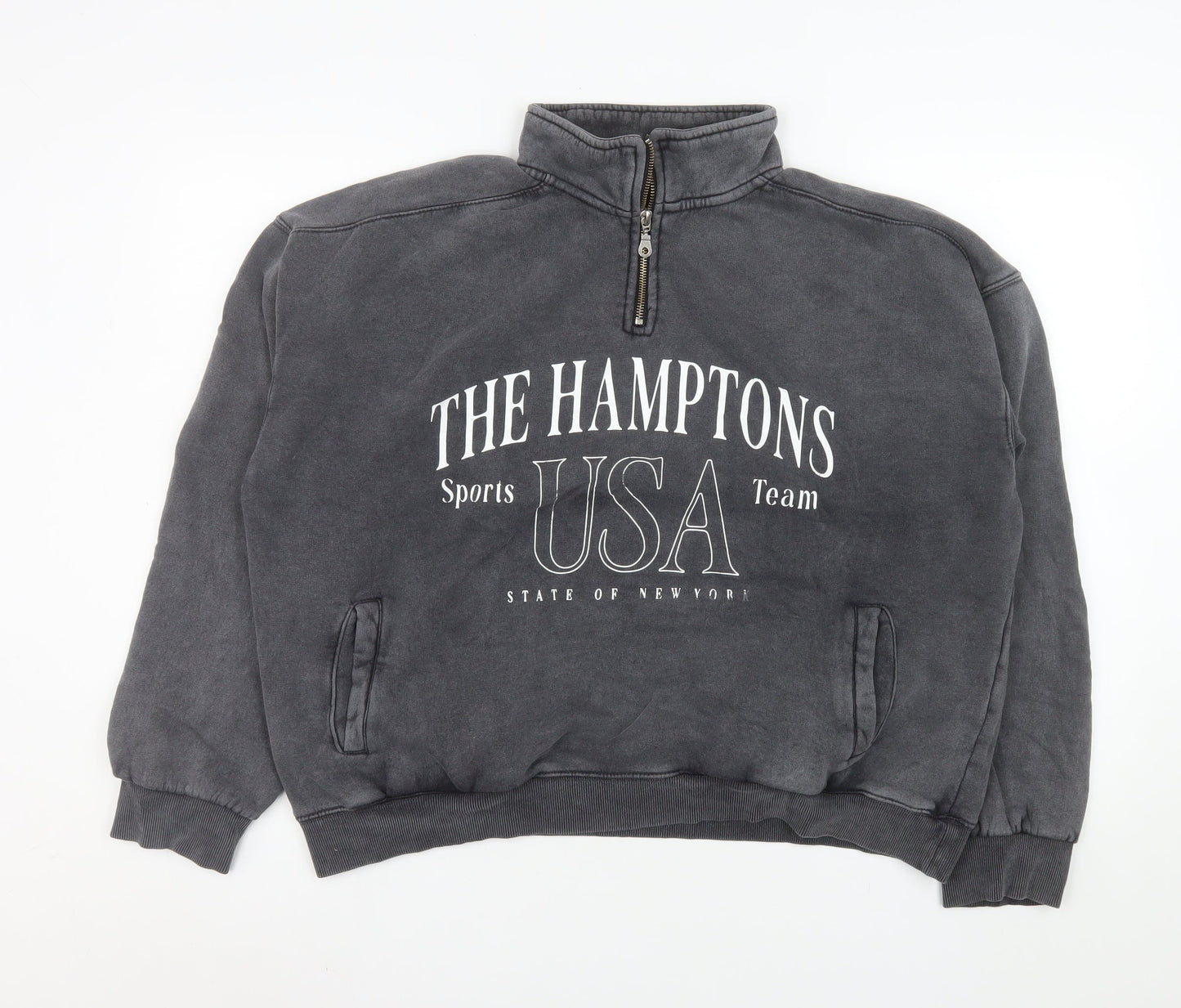 Bershka Womens Black The Hamptons 1/4 Zip Sweatshirt Size L