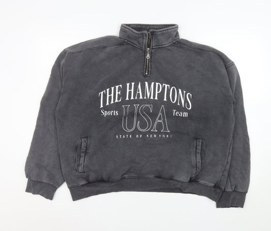 Bershka Womens Black The Hamptons 1/4 Zip Sweatshirt Size L