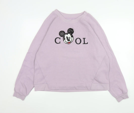Bershka Disney Women Lilac Pullover Sweatshirt L Mickey Cool Print