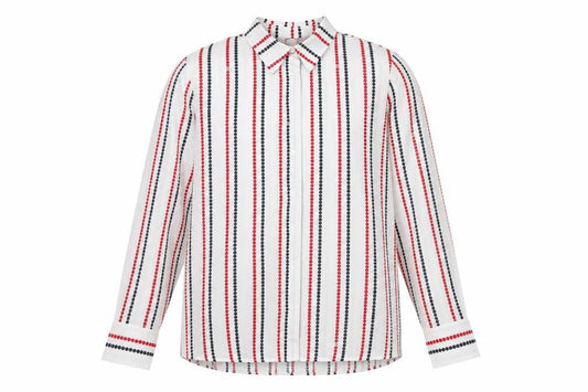 Tommy Hilfiger Mens White Red Blue Striped Long Sleeve Button-Up Shirt M