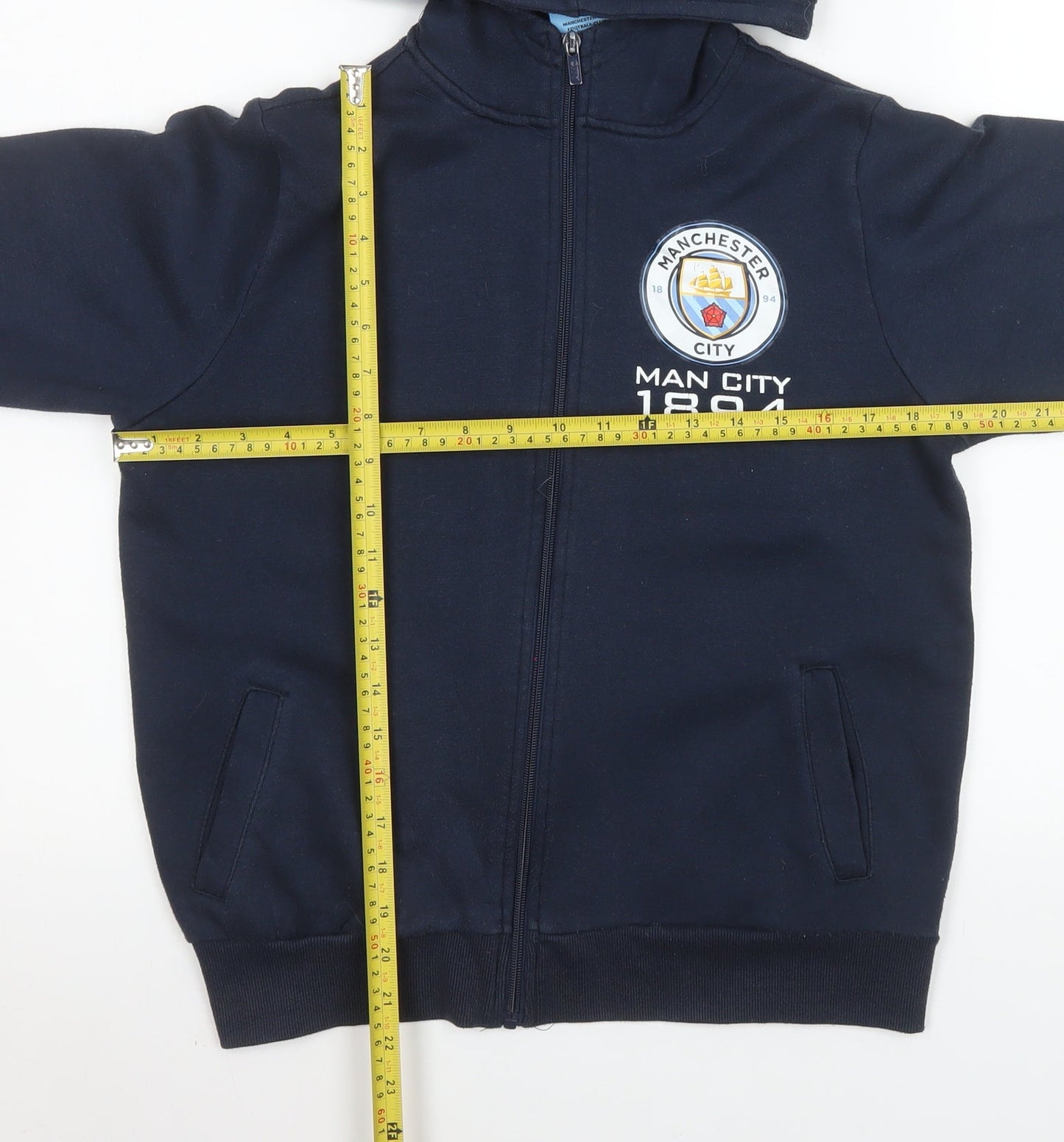 Manchester City Teens Blue Hooded Full Zip Jacket Size 12
