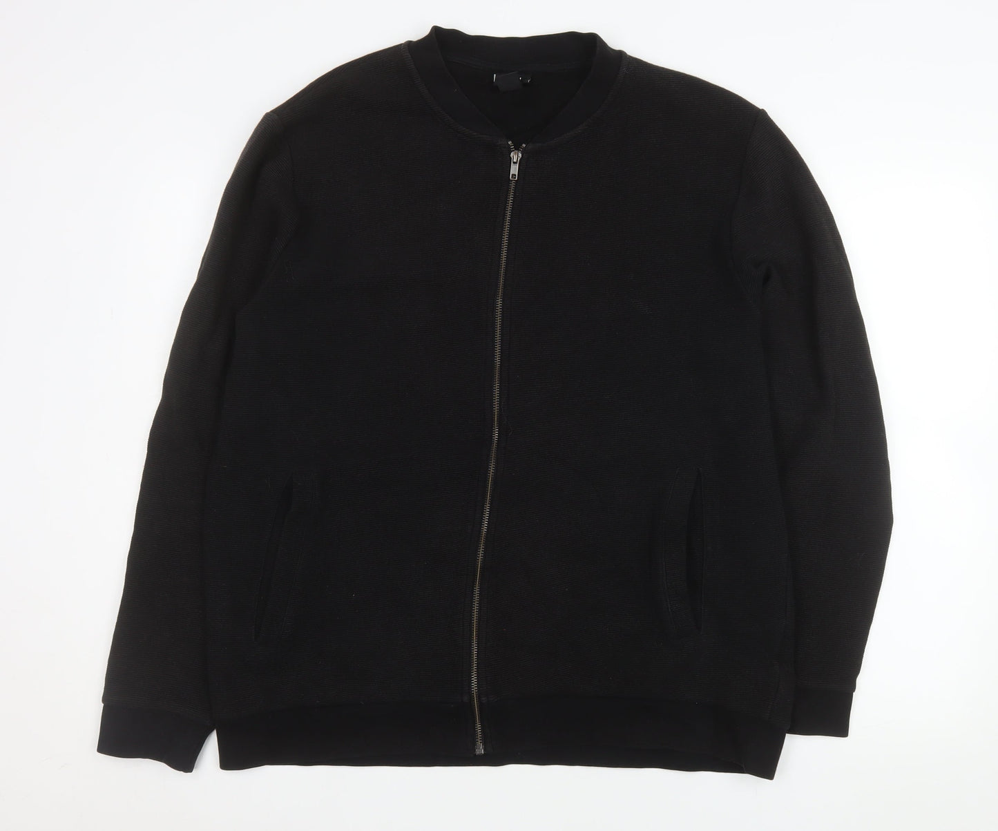 H&M Men's Black Bomber Jacket XL Regular Fit Cotton Blend Zip Up