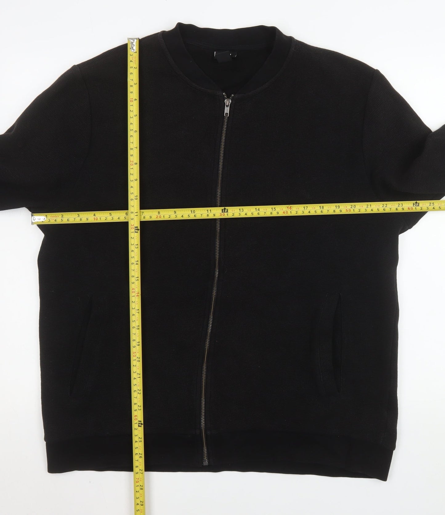 H&M Men's Black Bomber Jacket XL Regular Fit Cotton Blend Zip Up