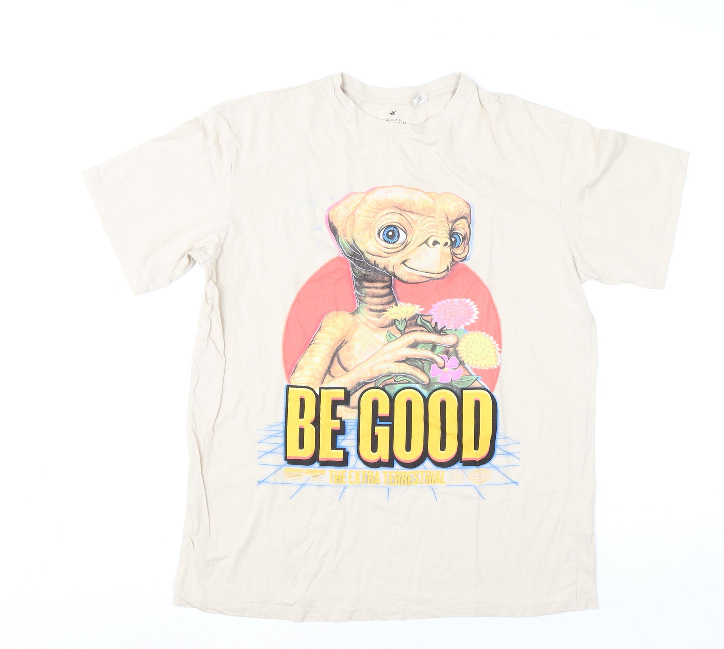 H&M Boys Beige E.T. Graphic T-Shirt 14 Years Cotton Casual Top
