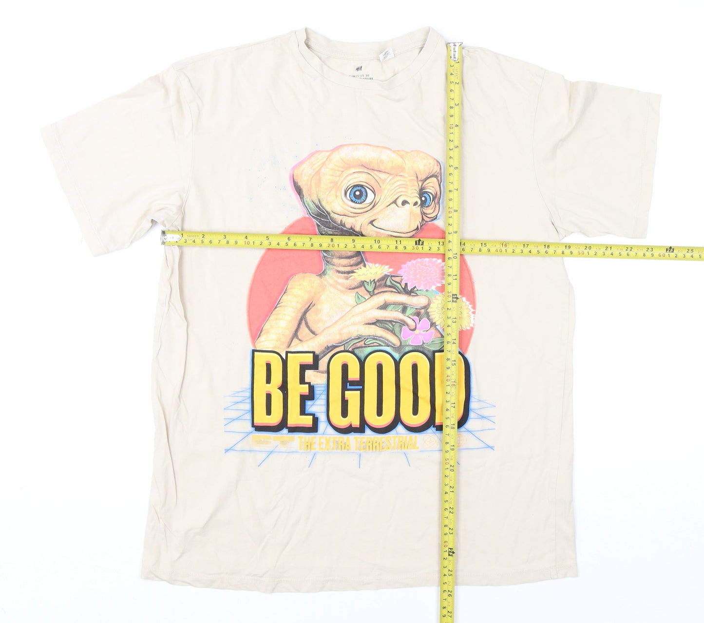 H&M Boys Beige E.T. Graphic T-Shirt 14 Years Cotton Casual Top