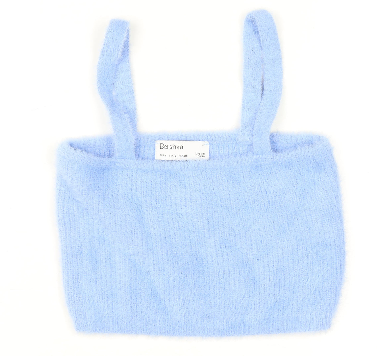 Bershka Women Blue Fuzzy Knit Camisole Tank Top Size S