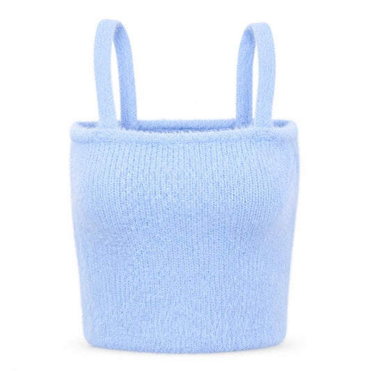 Bershka Women Blue Fuzzy Knit Camisole Tank Top Size S