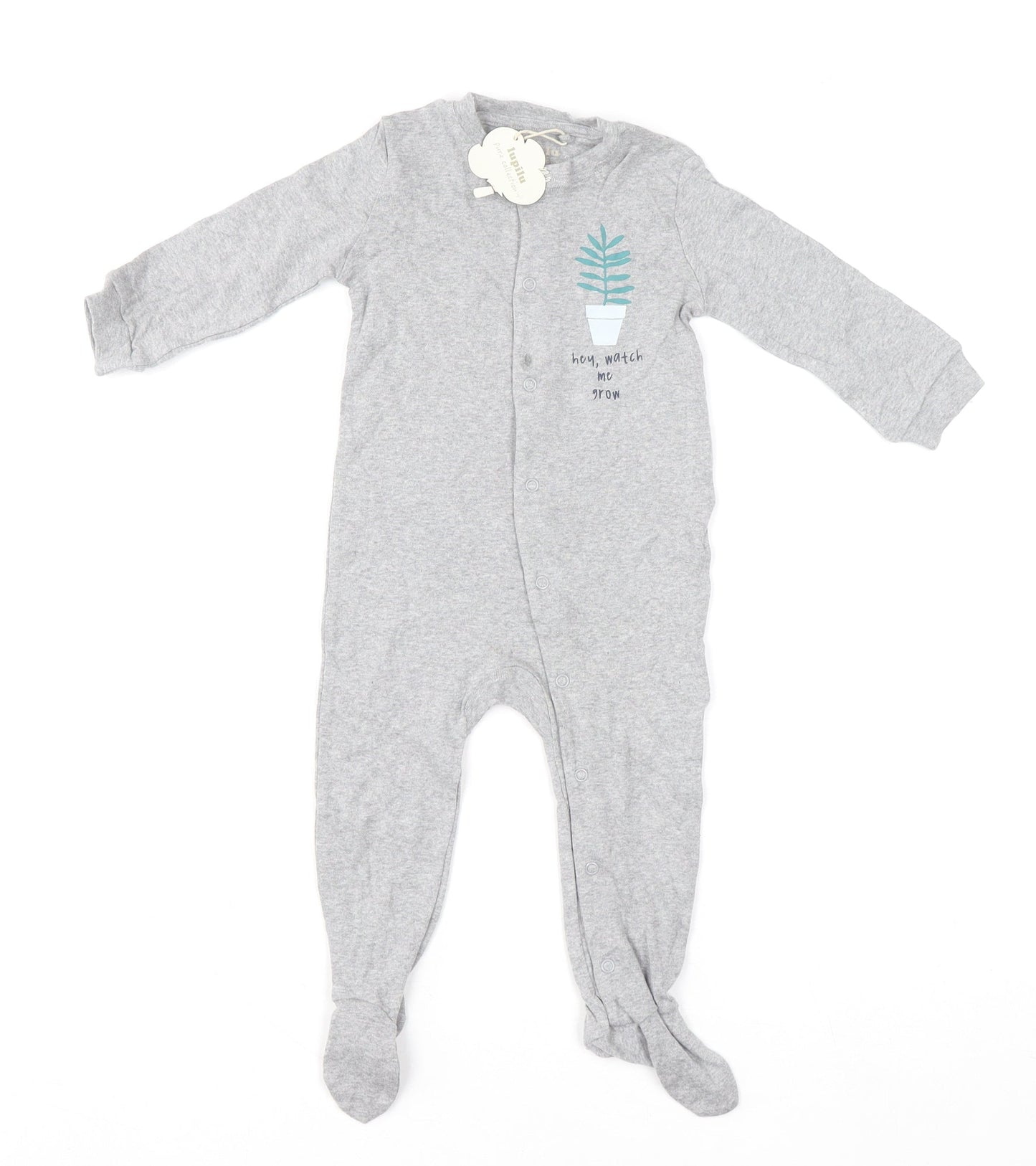 Lupilu Unisex Grey 6-9 Months Cotton Babygrow with Snap Fastening