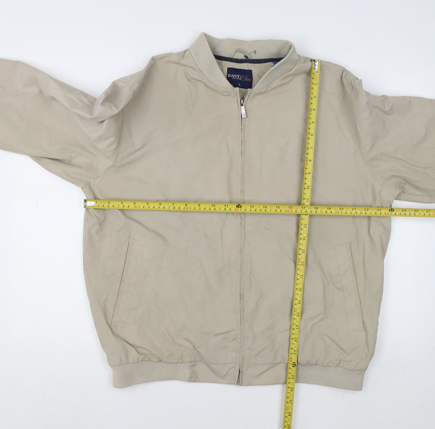 Easy Classic Collection Men's Beige Bomber Jacket L Full Zip Polyester