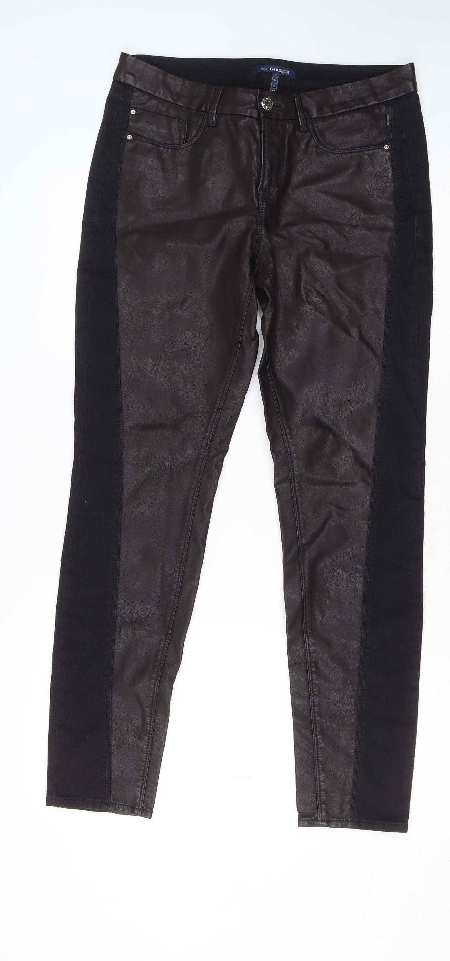 Atelier Gardeur Women's Black Faux Leather Slim Trousers Size 10