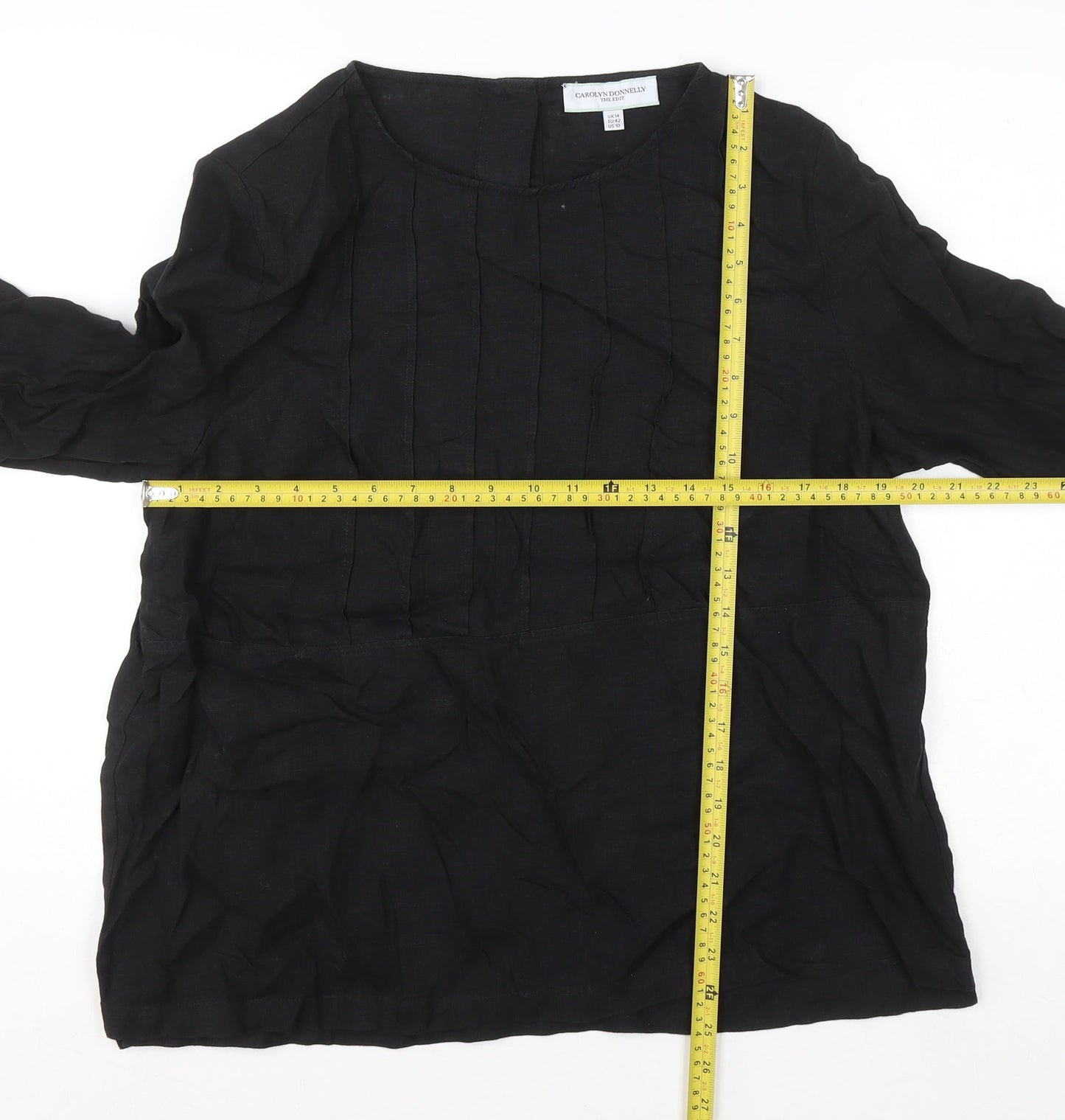 Carolyn Donnelly Black Linen Tunic Blouse UK 14 Women’s 3/4 Sleeve