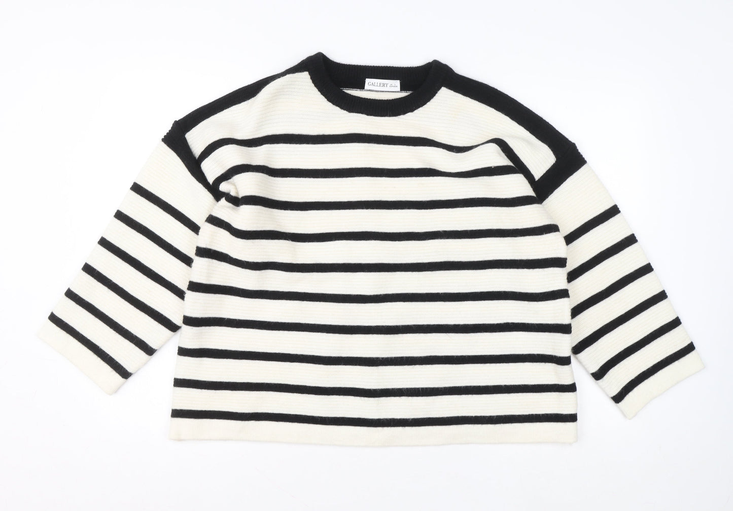Gallery Women’s Black Ivory Striped Pullover Jumper Size L