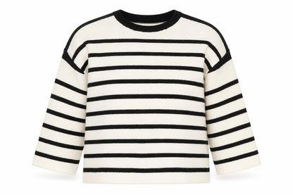Front view of Gallery Women’s Black Ivory Striped jumper, size L