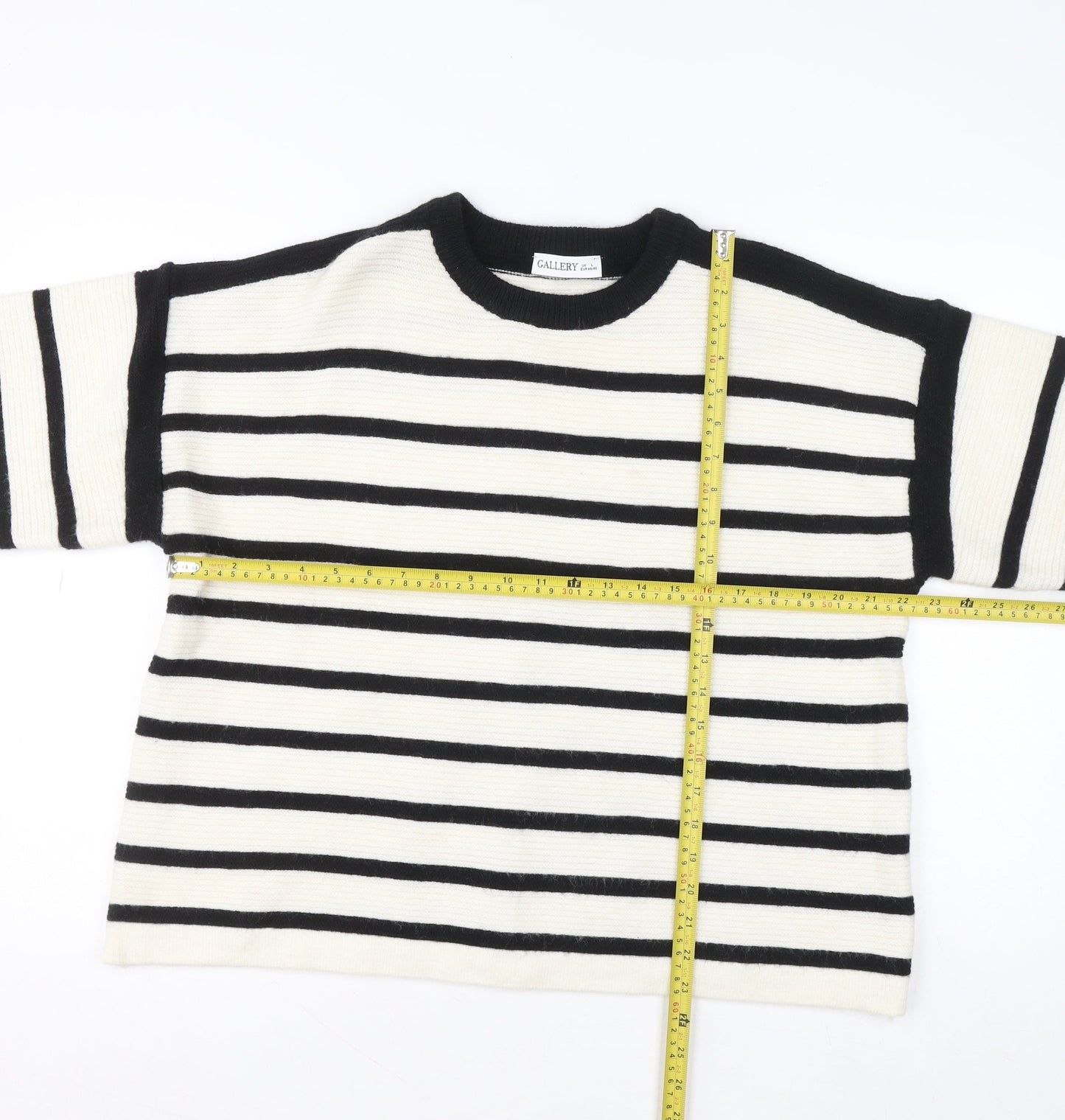 Gallery Women’s Black Ivory Striped Pullover Jumper Size L
