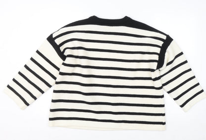 Close-up detail of Gallery Women’s Black Ivory Striped jumper, size L