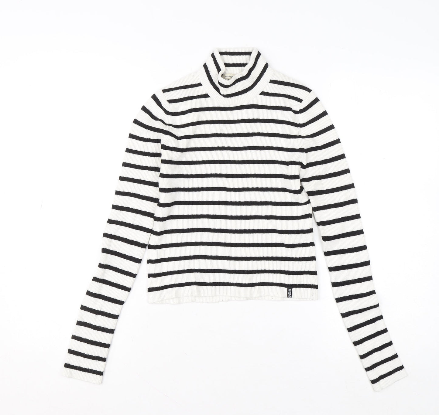 Pull&Bear Women's White Black Striped Roll Neck Jumper Size 14