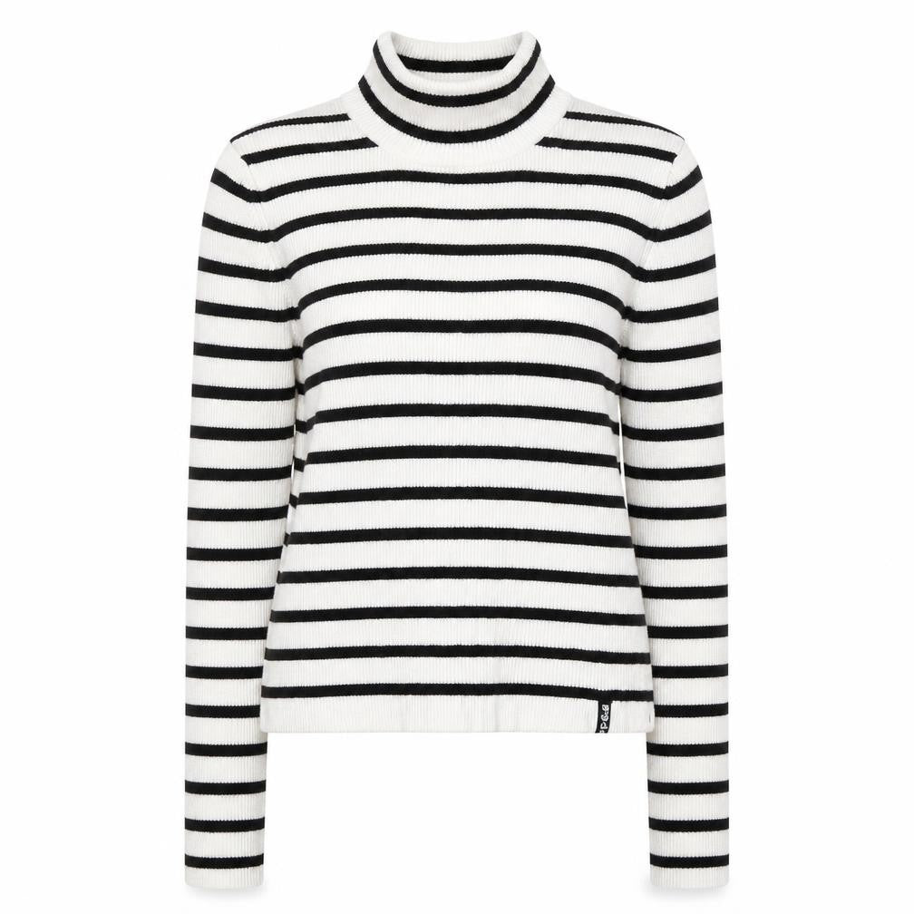 Pull&Bear Women's White Black Striped Roll Neck Jumper Size 14
