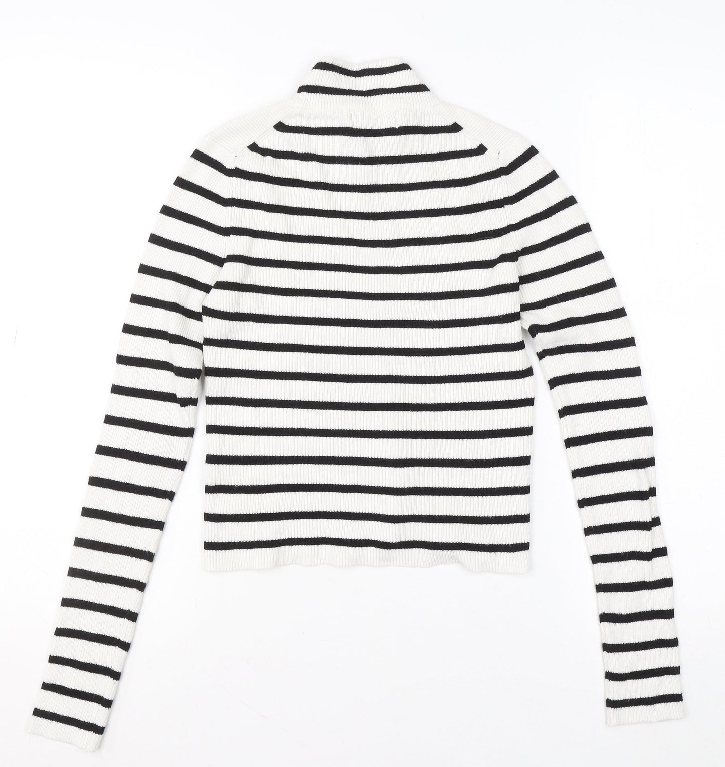 Pull&Bear Women's White Black Striped Roll Neck Jumper Size 14