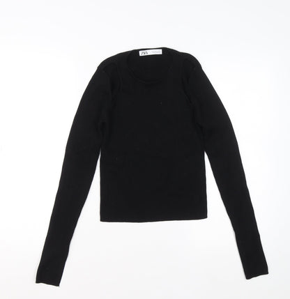 Zara Womens Black Slim Fit Knit Pullover Jumper Size 12