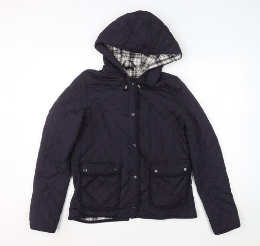 Topshop Women’s Blue Quilted Hooded Jacket Size 12 Polyester Mid-Length