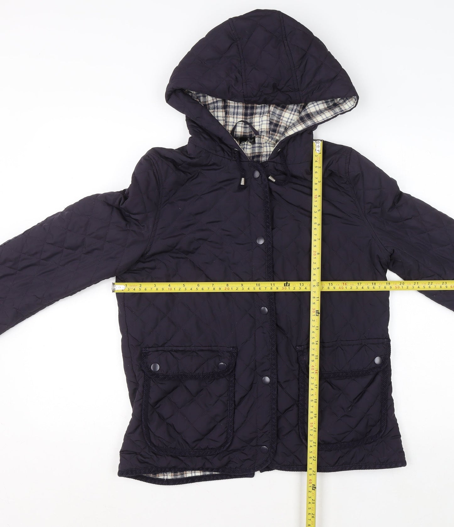 Topshop Women’s Blue Quilted Hooded Jacket Size 12 Polyester Mid-Length