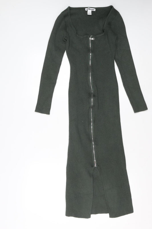 Charlotte Russe Women’s Green Bodycon Midi Knit Zip Dress Size S