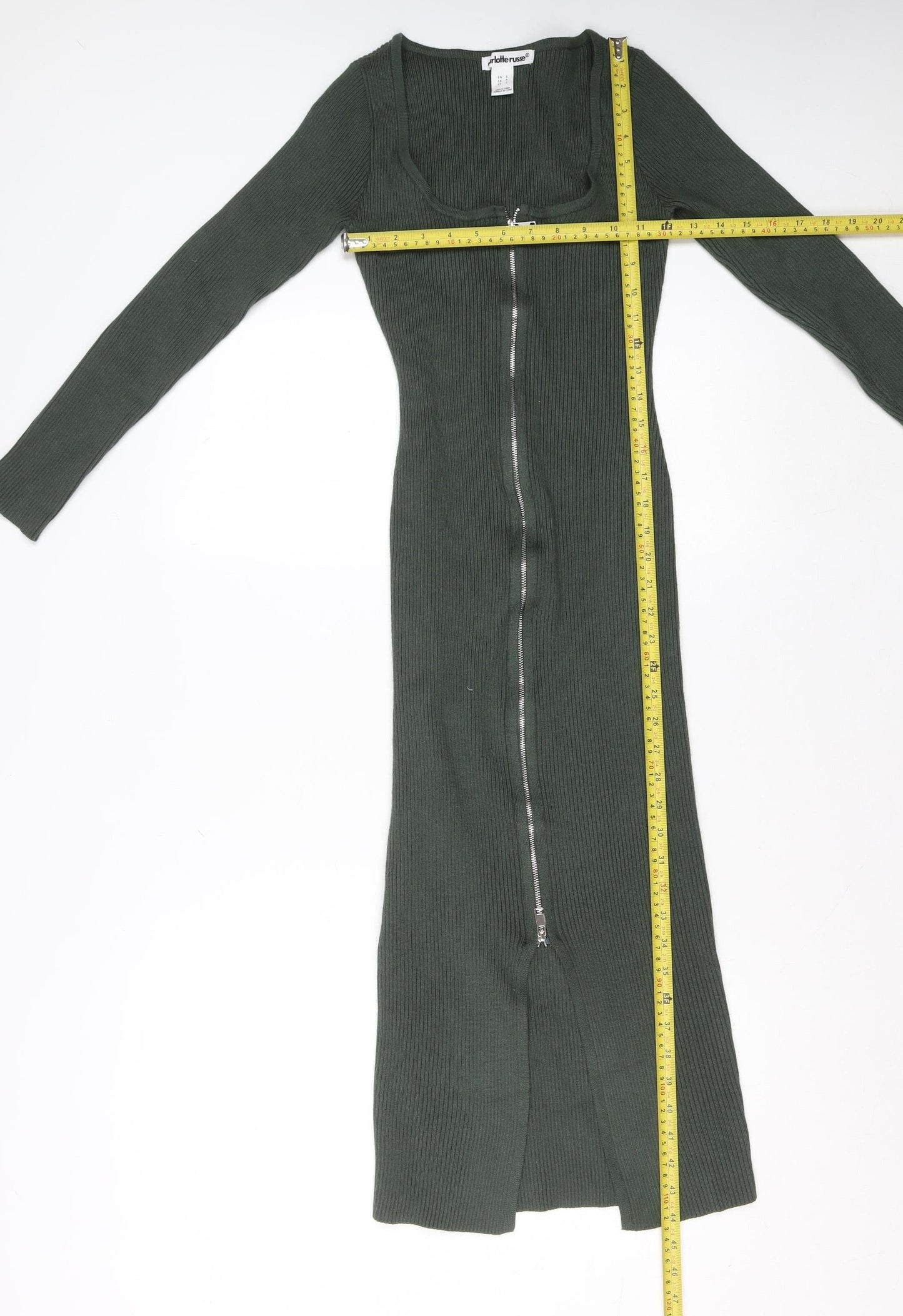Charlotte Russe Women’s Green Bodycon Midi Knit Zip Dress Size S