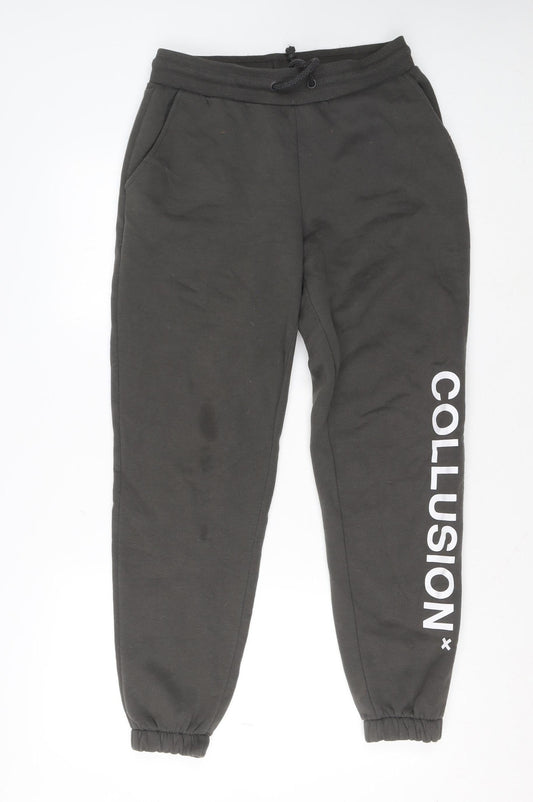 COLLUSION Men's Black Fleece Jogger Sweatpants Size S Regular Fit