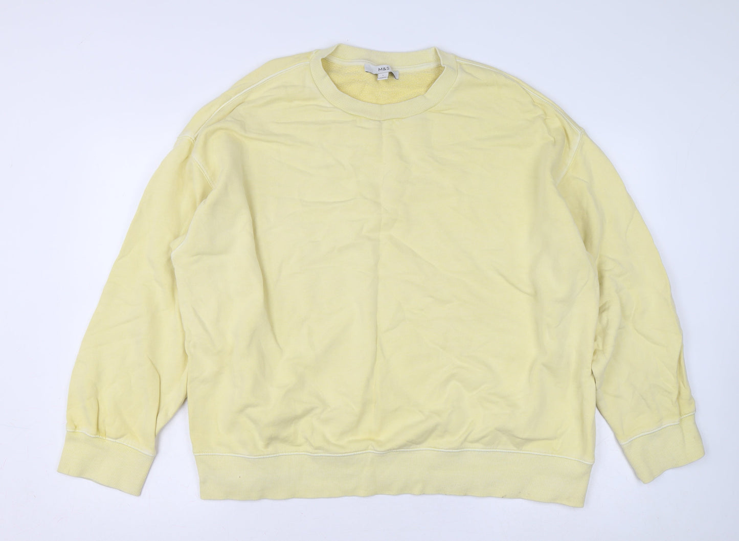 Marks and Spencer Women's Yellow Cotton Crew Neck Pullover Jumper Size L
