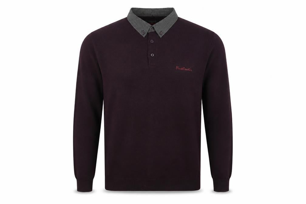 Pierre Cardin Men's Purple Collared Henley Jumper Size L