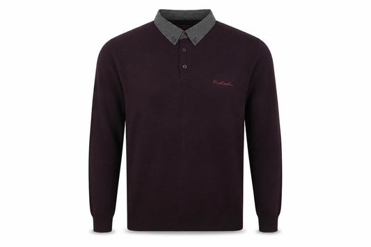 Pierre Cardin Men's Purple Collared Henley Jumper Size L
