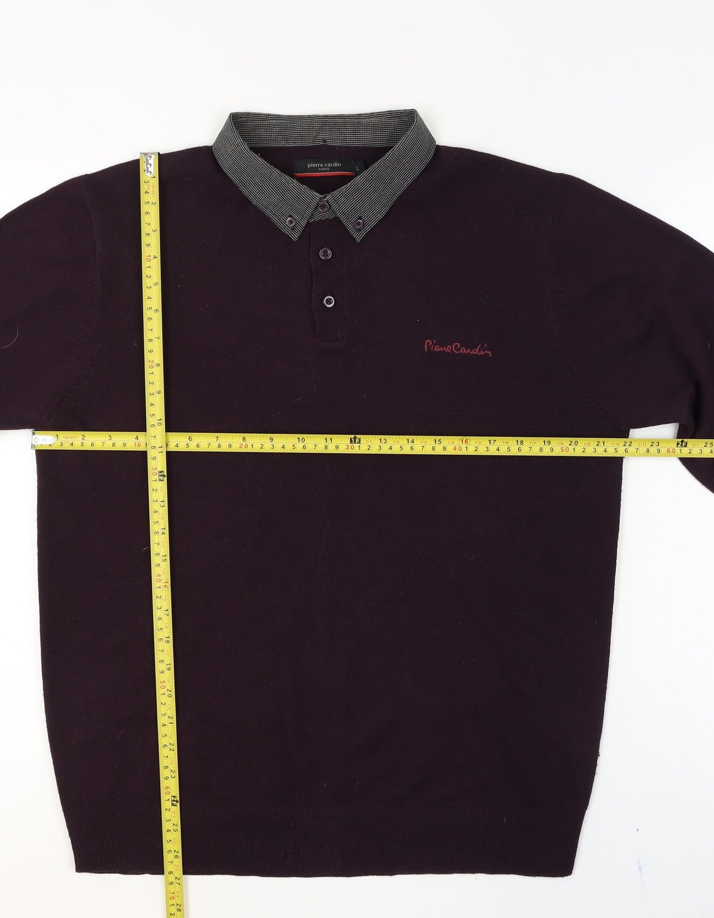 Pierre Cardin Men's Purple Collared Henley Jumper Size L