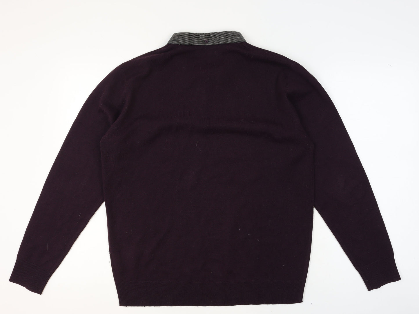Pierre Cardin Men's Purple Collared Henley Jumper Size L