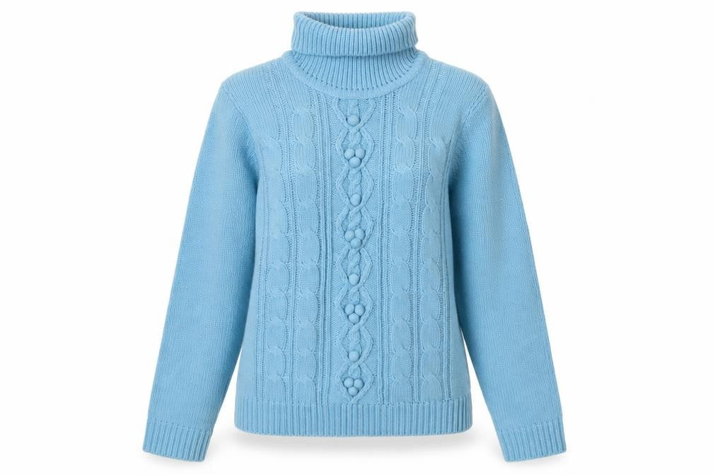 Armand Thiery Women’s Blue Roll Neck Cable Knit Acrylic Jumper L