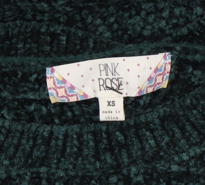 Pink Rose Women Green Chunky Knit Pullover Jumper XS