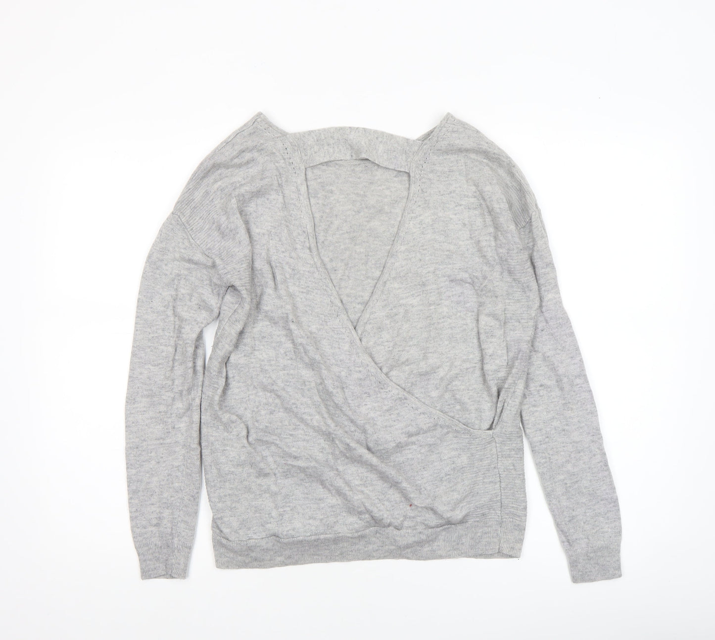 Next Women's Grey Wrap V-Neck Jumper Size 10 Lambswool Silk Blend