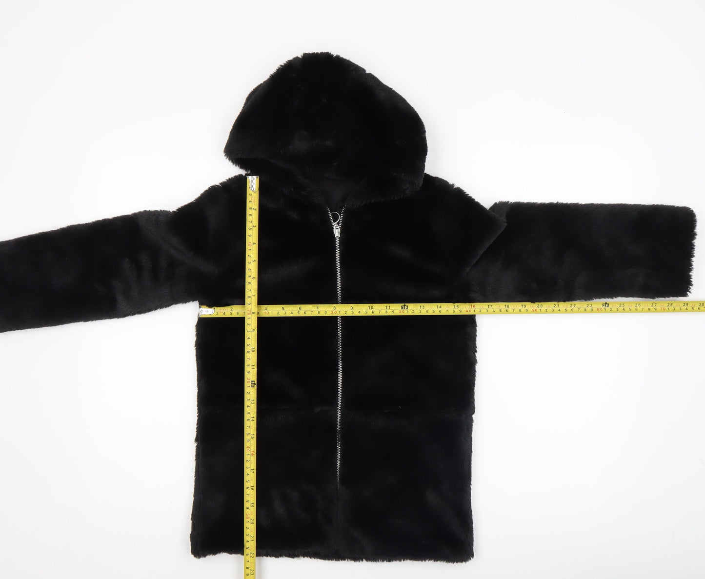 Dunnes Stores Girls Black Faux Fur Hooded Zip Coat 7-8 Years