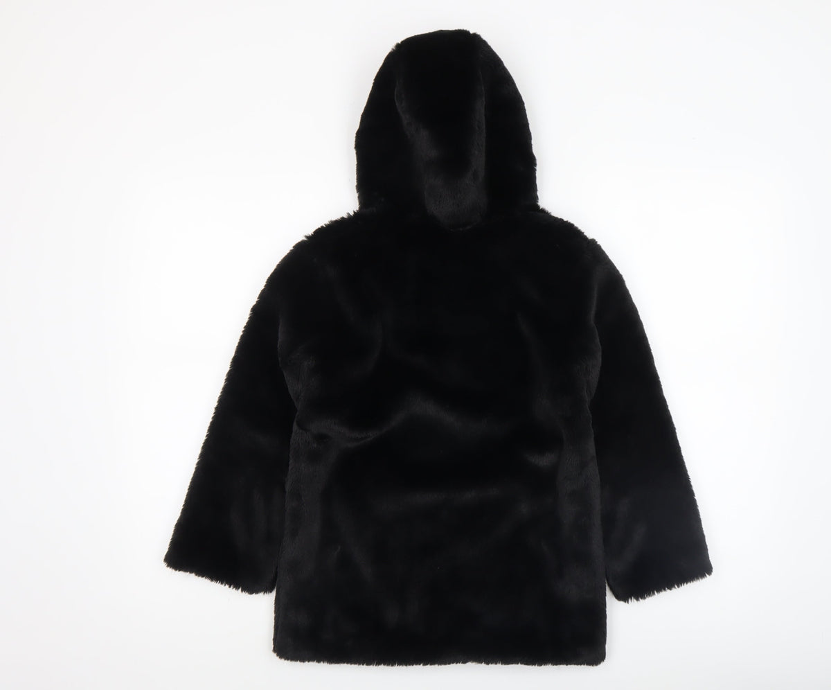 Dunnes Stores Girls Black Faux Fur Hooded Zip Coat 7-8 Years