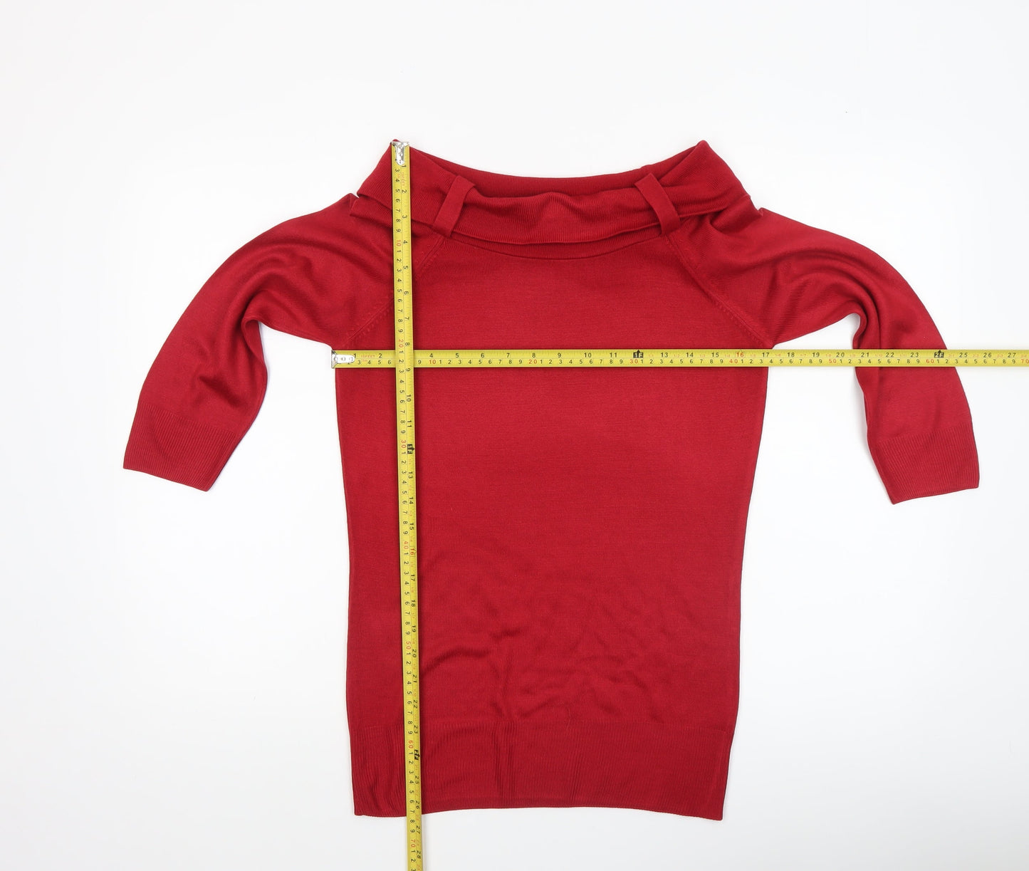 Marks and Spencer Women’s Red Boat Neck 3/4 Sleeve Acrylic Jumper Size 12