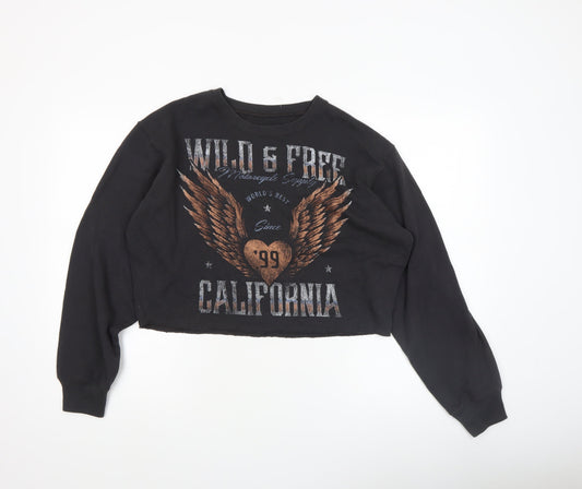 Hollister Women’s Black Crop Sweatshirt Small Wild & Free California Graphic