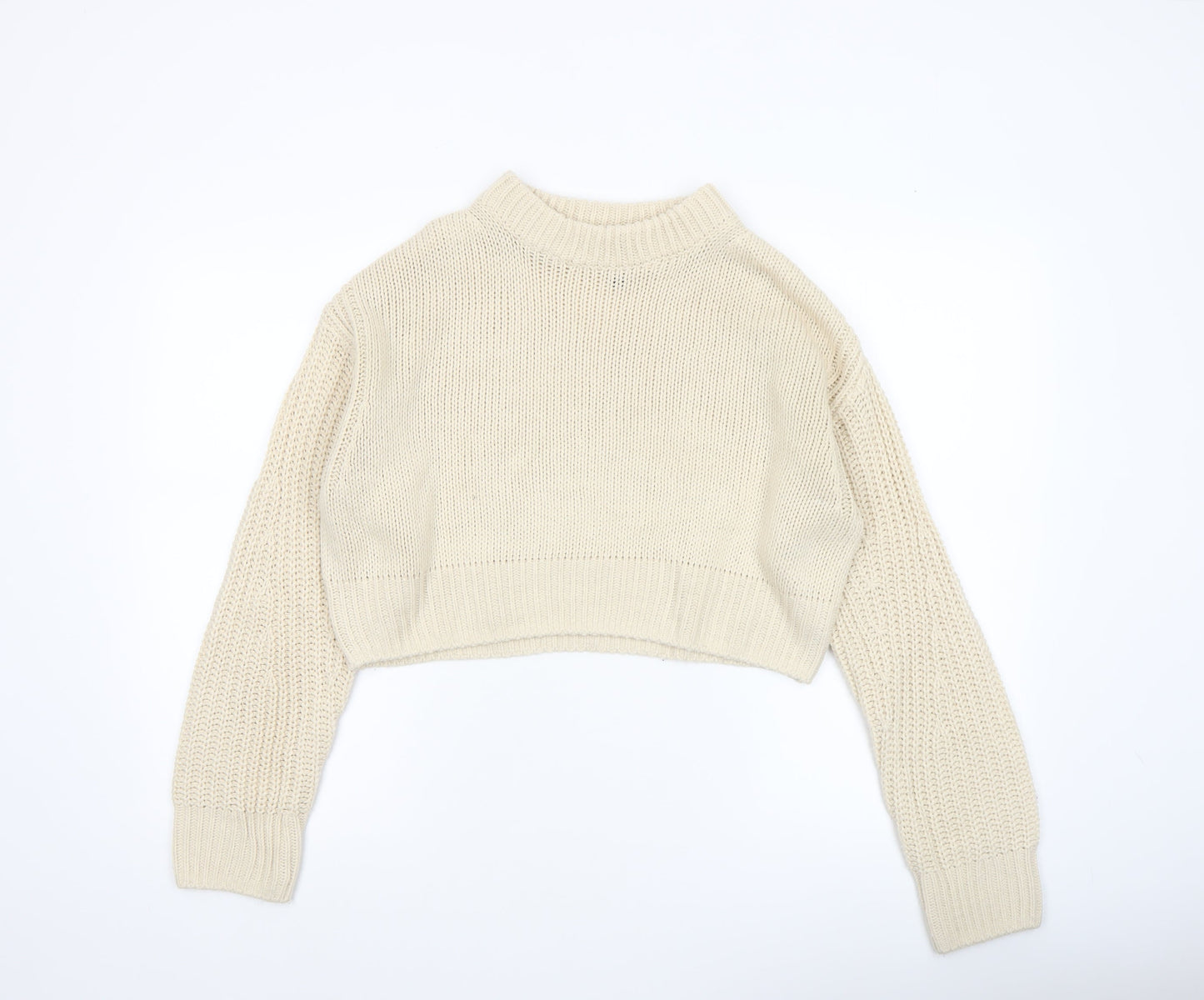 H&M Divided Women Ivory Chunky Knit Cropped Pullover Jumper Size 8