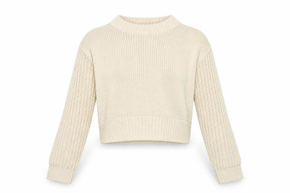 H&M Divided Women Ivory Chunky Knit Cropped Pullover Jumper Size 8