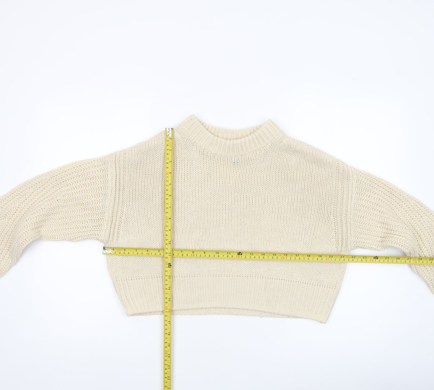 H&M Divided Women Ivory Chunky Knit Cropped Pullover Jumper Size 8