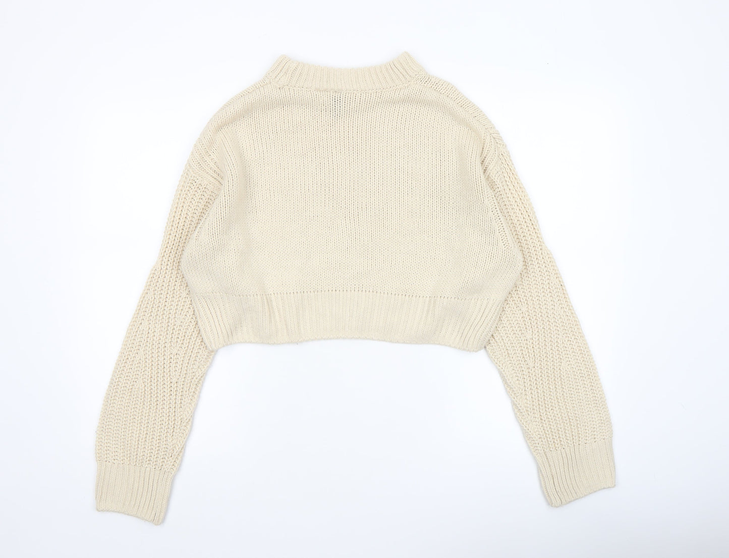 H&M Divided Women Ivory Chunky Knit Cropped Pullover Jumper Size 8