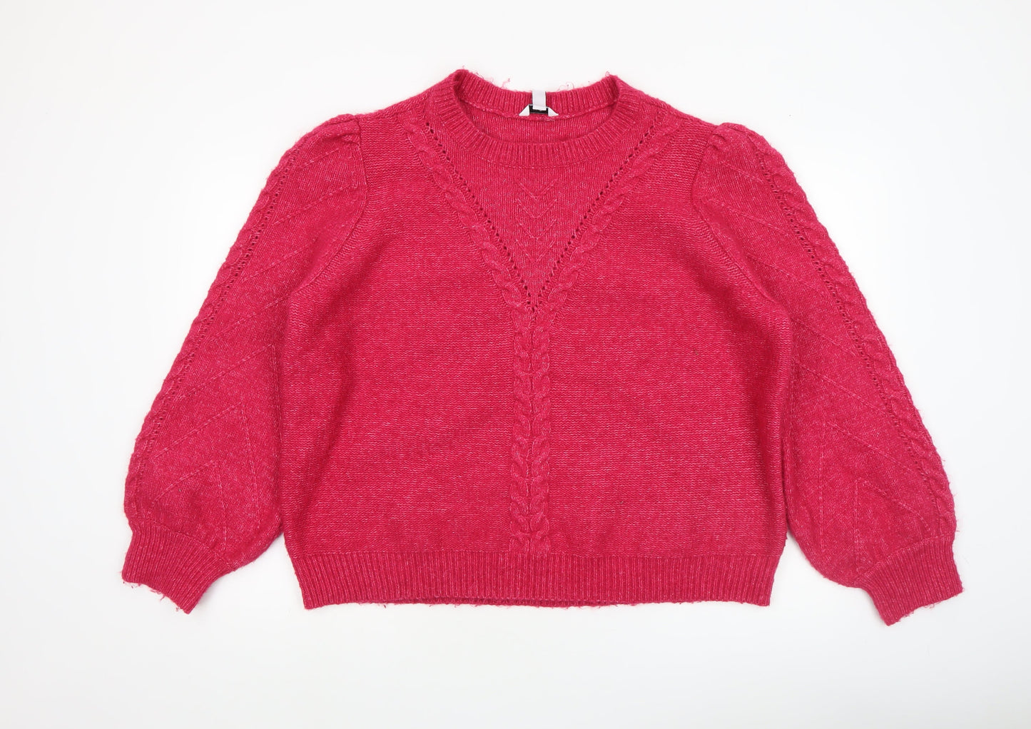 M&Co Women Pink Cable-Knit Crew Neck Pullover Jumper UK20