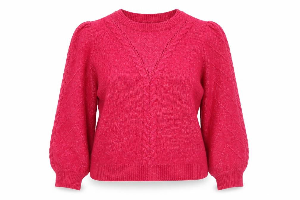 M&Co Women Pink Cable-Knit Crew Neck Pullover Jumper UK20