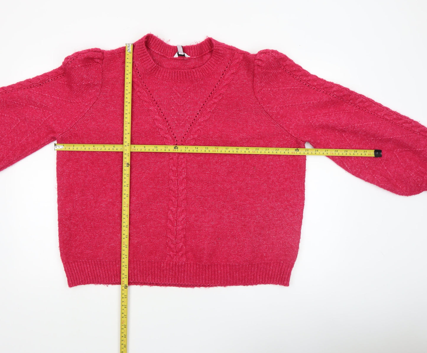 M&Co Women Pink Cable-Knit Crew Neck Pullover Jumper UK20